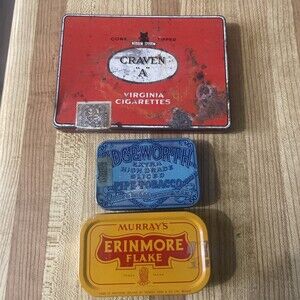 Vintage Edgeworth Erinmore Flake & Craven A Tobacco Metal Tin Can Lot